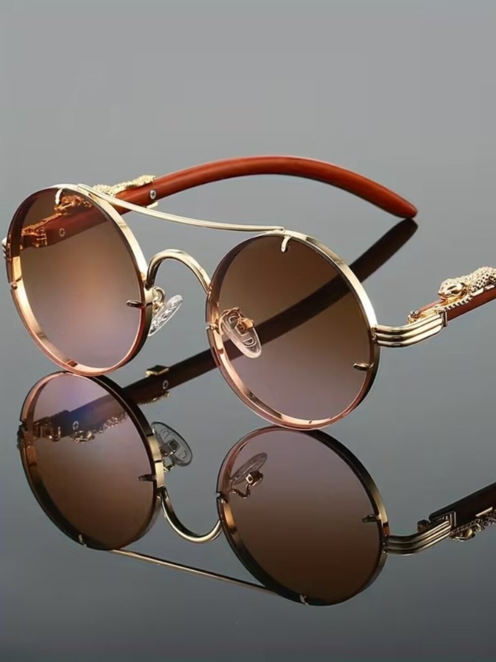 Metal Frame Detail Hinges, 1pc Round Sunglasses